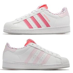 Girls RARE Pink and White Heart Superstar Adidas